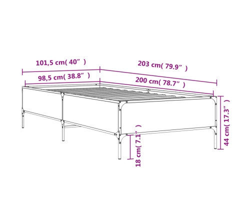 Estructura cama madera ingeniería metal marrón roble 100x200 cm
