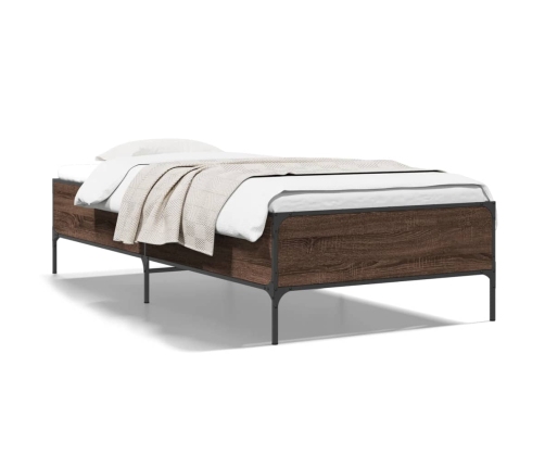 Estructura cama madera ingeniería metal marrón roble 100x200 cm