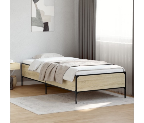 Estructura cama madera ingeniería metal roble Sonoma 90x200 cm