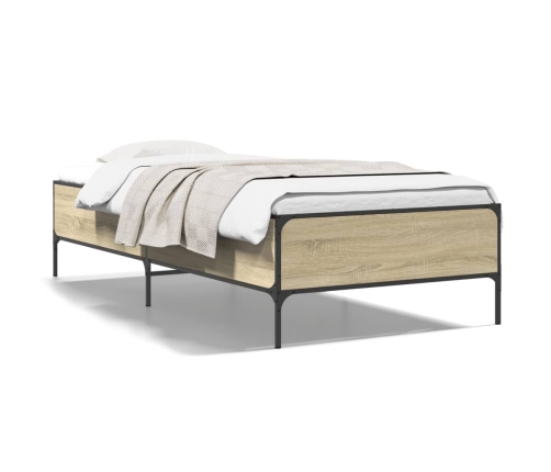 Estructura cama madera ingeniería metal roble Sonoma 90x200 cm