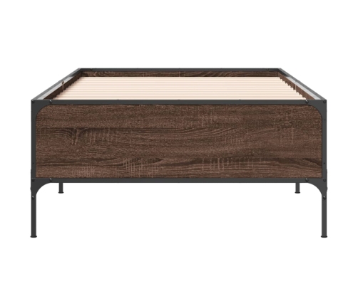 Estructura cama madera ingeniería metal roble marrón 90x200 cm
