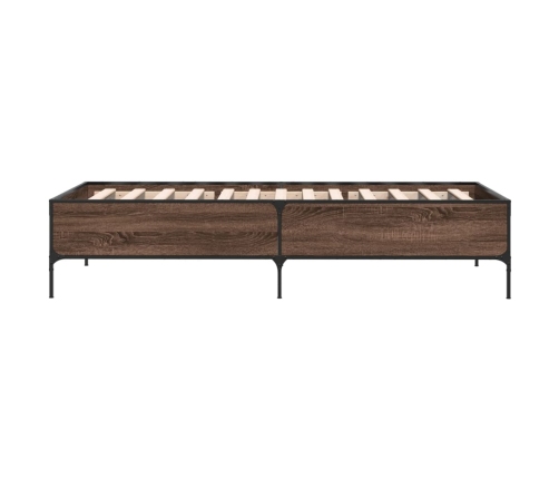 Estructura cama madera ingeniería metal roble marrón 90x200 cm