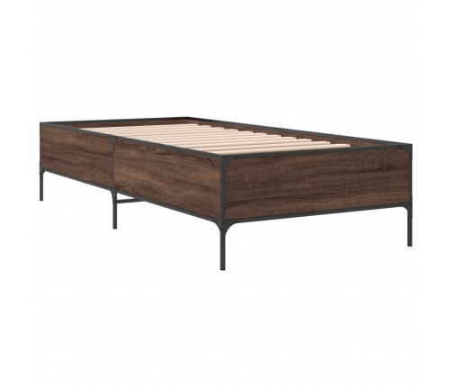 Estructura cama madera ingeniería metal roble marrón 90x200 cm