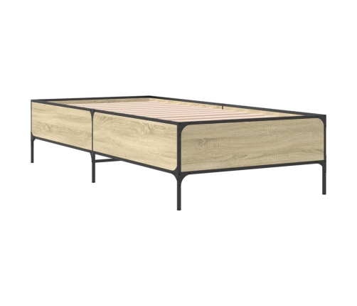 Estructura cama madera ingeniería metal roble Sonoma 90x190 cm