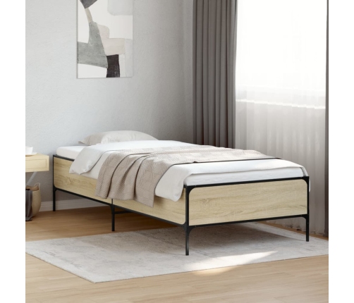 Estructura cama madera ingeniería metal roble Sonoma 90x190 cm