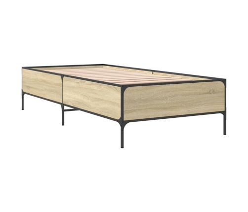 Estructura cama madera ingeniería metal roble Sonoma 90x190 cm