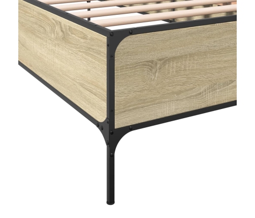 Estructura cama madera ingeniería metal roble Sonoma 90x190 cm