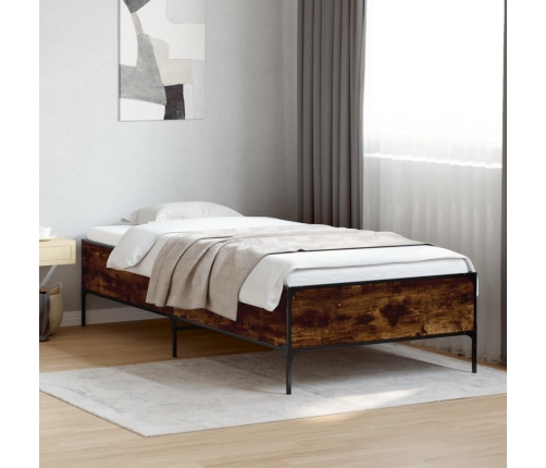 Estructura cama madera ingeniería metal roble ahumado 90x190 cm