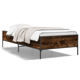 Estructura cama madera ingeniería metal roble ahumado 90x190 cm