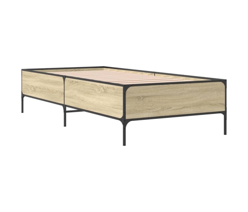 Estructura cama madera ingeniería metal roble Sonoma 75x190 cm