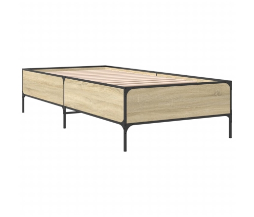 Estructura cama madera ingeniería metal roble Sonoma 75x190 cm