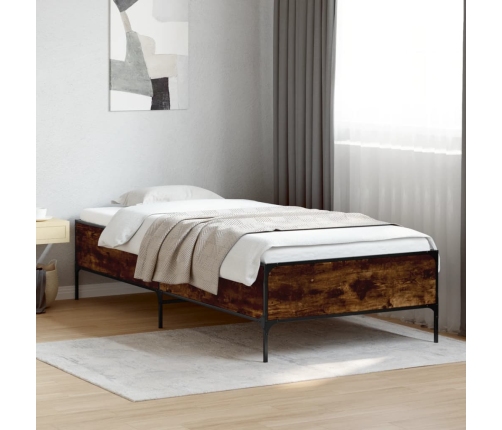 Estructura cama madera ingeniería metal roble humo 75x190 cm