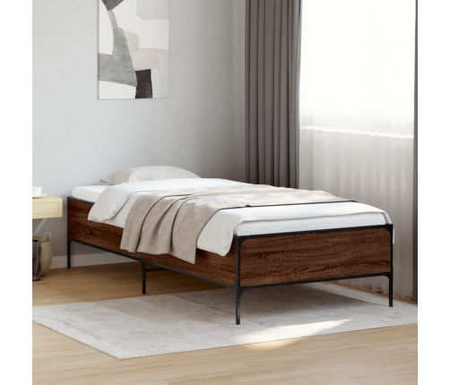 Estructura cama madera ingeniería metal roble marrón 75x190 cm