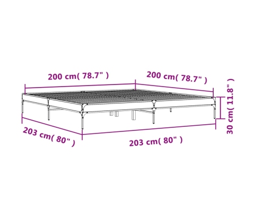 Estructura de cama madera de ingeniería y metal negro 200x200cm