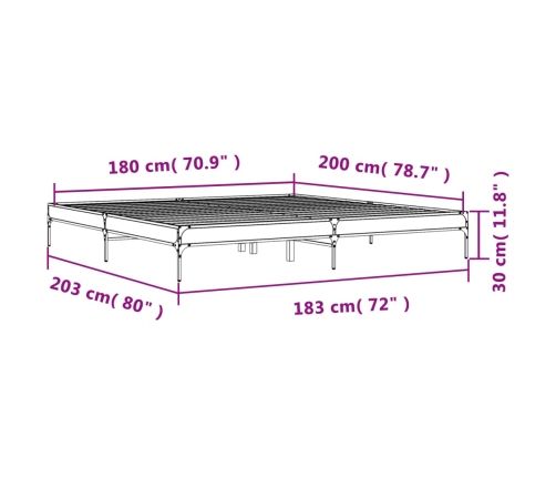 Estructura cama madera ingeniería metal roble ahumado 180x200cm