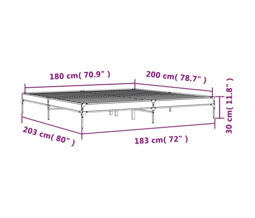 Estructura cama madera ingeniería metal gris Sonoma 180x200 cm