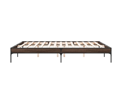 Estructura cama madera ingeniería metal marrón roble 180x200 cm