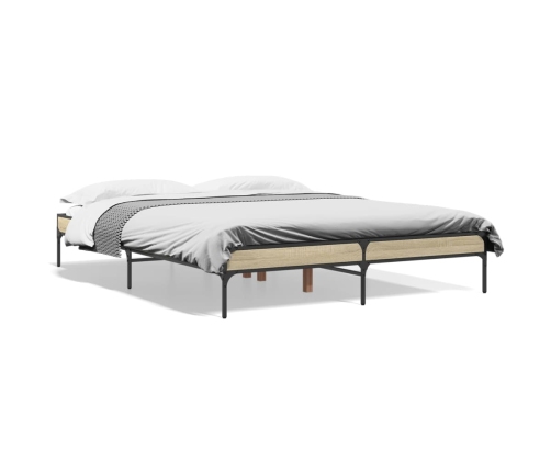 Estructura cama madera ingeniería metal roble Sonoma 160x200 cm