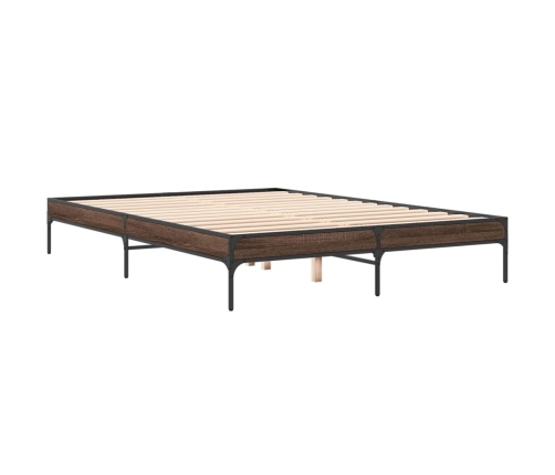 Estructura cama madera ingeniería metal marrón roble 160x200 cm