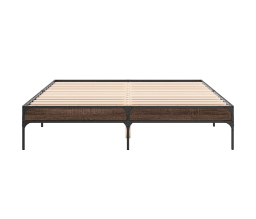Estructura cama madera ingeniería metal marrón roble 160x200 cm