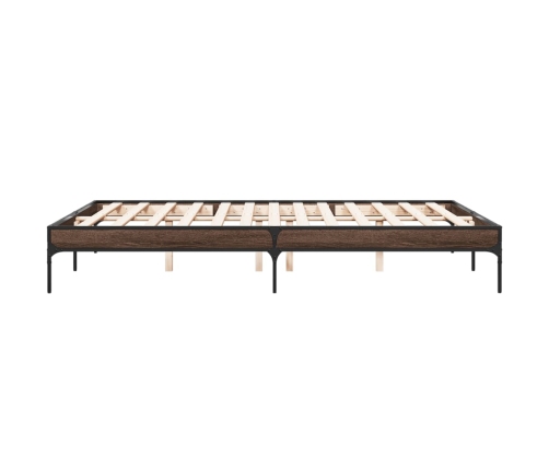 Estructura cama madera ingeniería metal marrón roble 160x200 cm