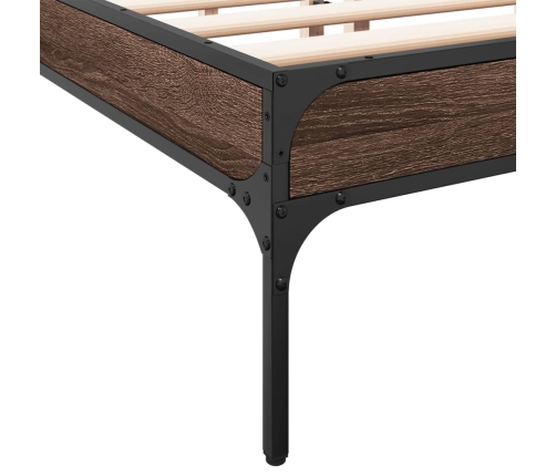 Estructura cama madera ingeniería metal marrón roble 160x200 cm
