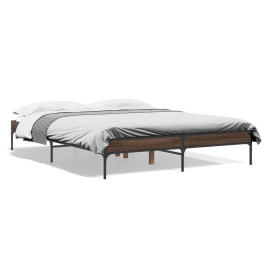Estructura cama madera ingeniería metal marrón roble 160x200 cm