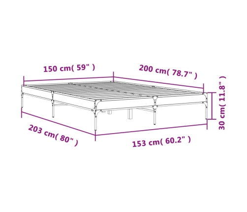 Estructura cama madera ingeniería metal roble ahumado 150x200cm