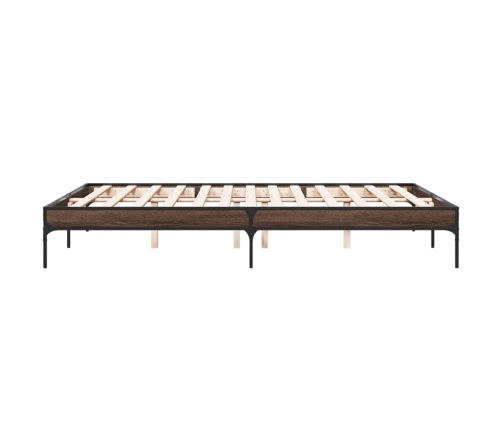 Estructura cama madera ingeniería metal marrón roble 150x200 cm