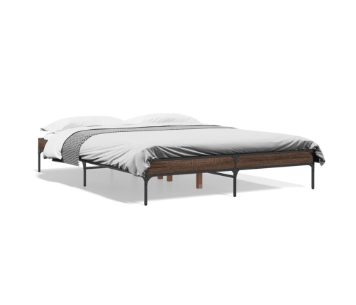 Estructura cama madera ingeniería metal marrón roble 150x200 cm