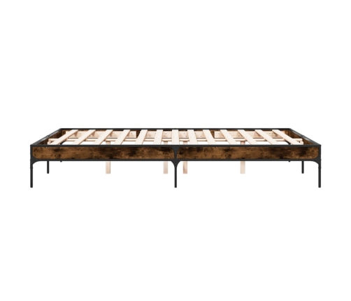 vidaXL Estructura cama madera ingeniería metal roble ahumado 140x200cm