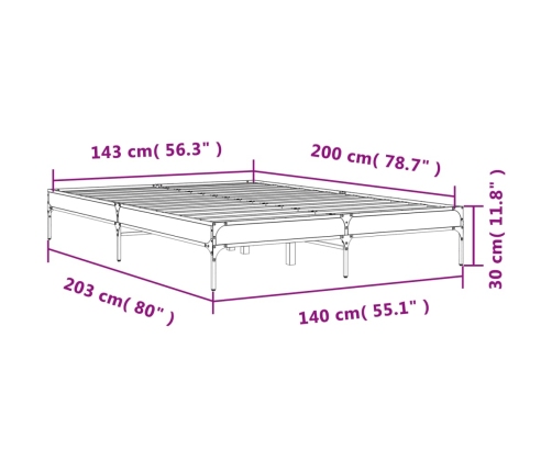 vidaXL Estructura cama madera ingeniería metal roble ahumado 140x200cm