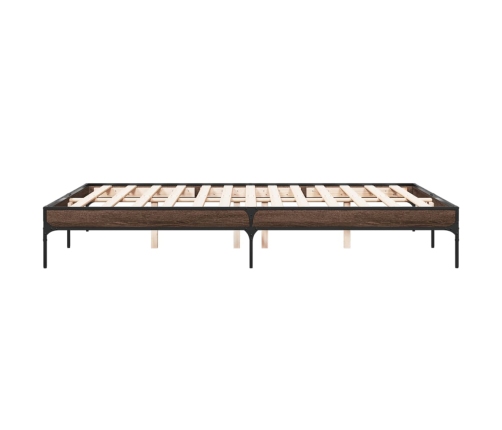 Estructura cama madera ingeniería metal marrón roble 140x200 cm