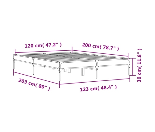 Estructura cama madera ingeniería metal marrón roble 120x200 cm