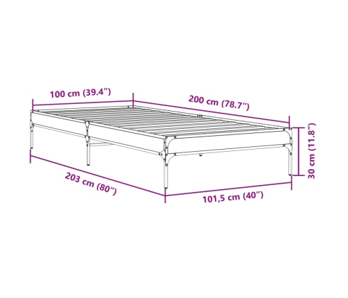 Estructura de cama madera ingeniería y metal negro 100x200 cm