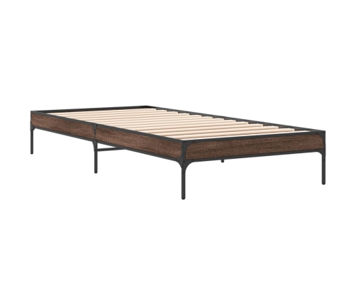 Estructura cama madera ingeniería metal marrón roble 100x200 cm