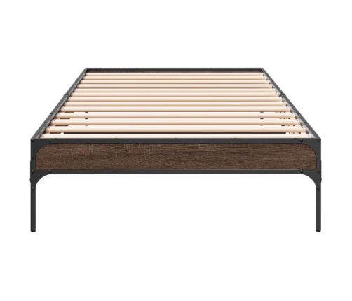 Estructura cama madera ingeniería metal marrón roble 100x200 cm