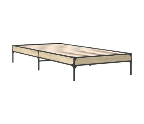 Estructura cama madera ingeniería metal roble Sonoma 90x200 cm
