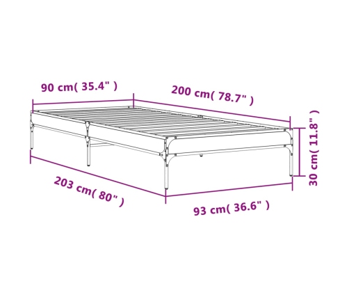Estructura cama madera ingeniería metal roble Sonoma 90x200 cm