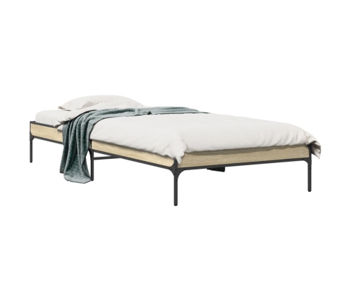 Estructura cama madera ingeniería metal roble Sonoma 90x200 cm