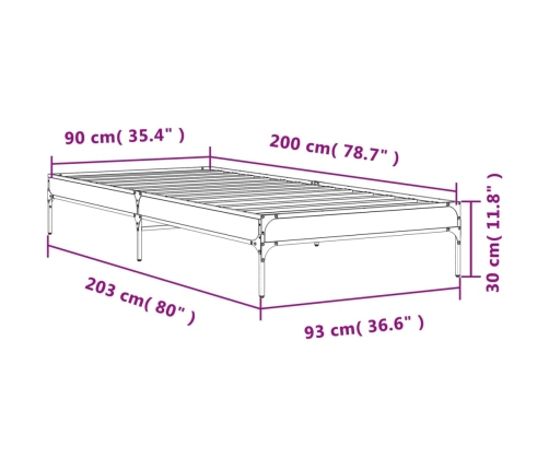 Estructura cama madera ingeniería metal roble ahumado 90x200 cm