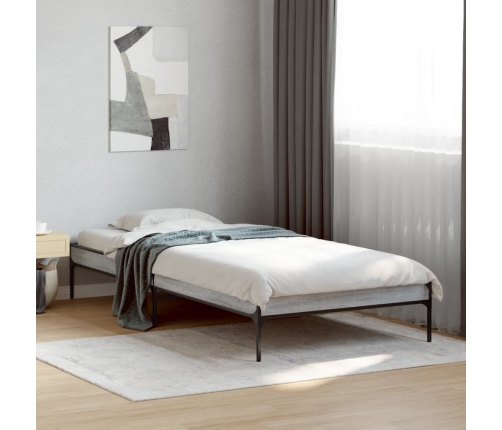 Estructura cama madera ingeniería metal gris Sonoma 90x200 cm