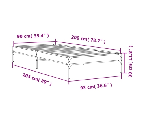 Estructura cama madera ingeniería metal gris Sonoma 90x200 cm