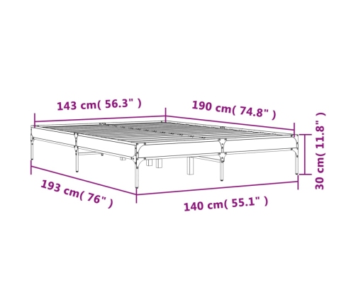 Estructura cama madera ingeniería metal roble Sonoma 140x190 cm