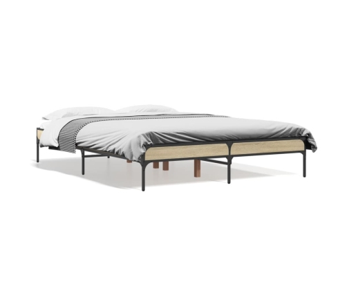 Estructura cama madera ingeniería metal roble Sonoma 140x190 cm