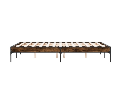 Estructura cama madera ingeniería metal roble ahumado 140x190cm