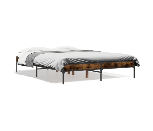 Estructura cama madera ingeniería metal roble ahumado 140x190cm