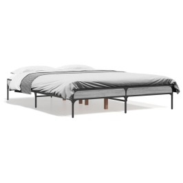 Estructura cama madera ingeniería metal gris Sonoma 140x190 cm