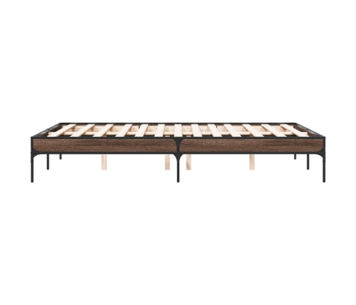 Estructura cama madera ingeniería metal marrón roble 140x190 cm