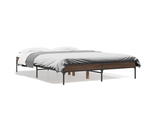 Estructura cama madera ingeniería metal marrón roble 140x190 cm